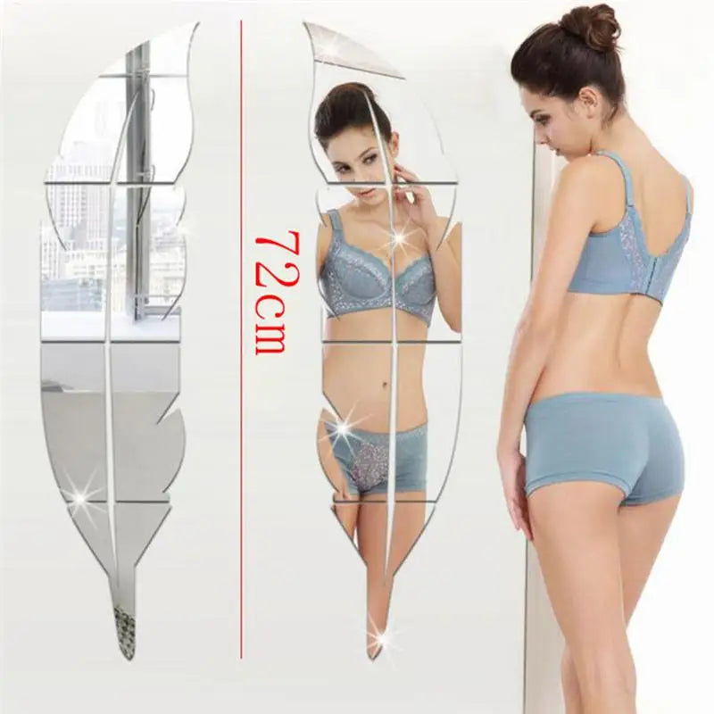 miroir mural argenté plume moderne adhésif anti statique waterproof chambre couloir simple