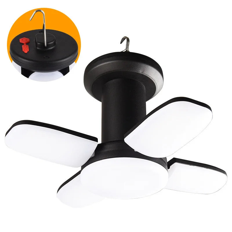 lampe camping rechargeable usb noire blanche crochet métallique bouton rouge moderne pratique