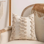 taies d'oreiller géométriques polyester non toxique boho chic fixations beige texturées maison hospitalière