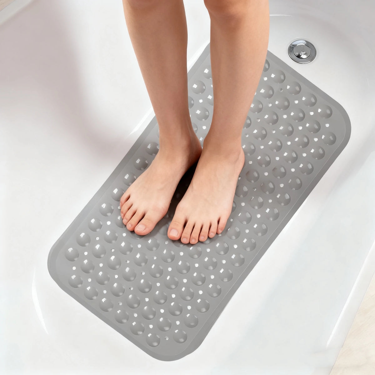 tapis bain antidérapant pvc ventouses trous drainage moderne gris blanc