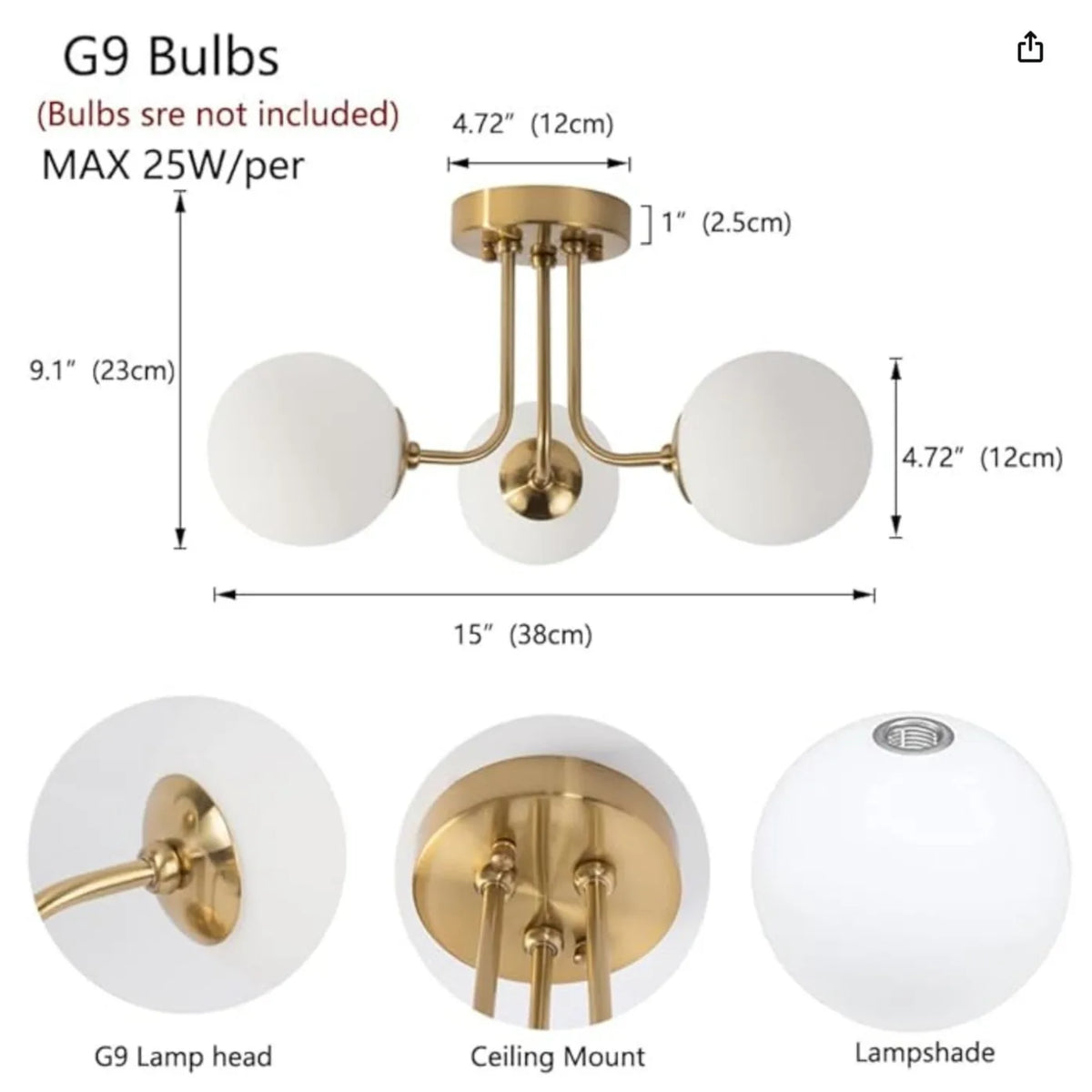 luminaire moderne or noir globes verre opaques semi suspendus métal