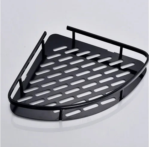 étagère salle bain adhésive noir argenté moderne minimaliste niveaux rondes perforées 10kg charge