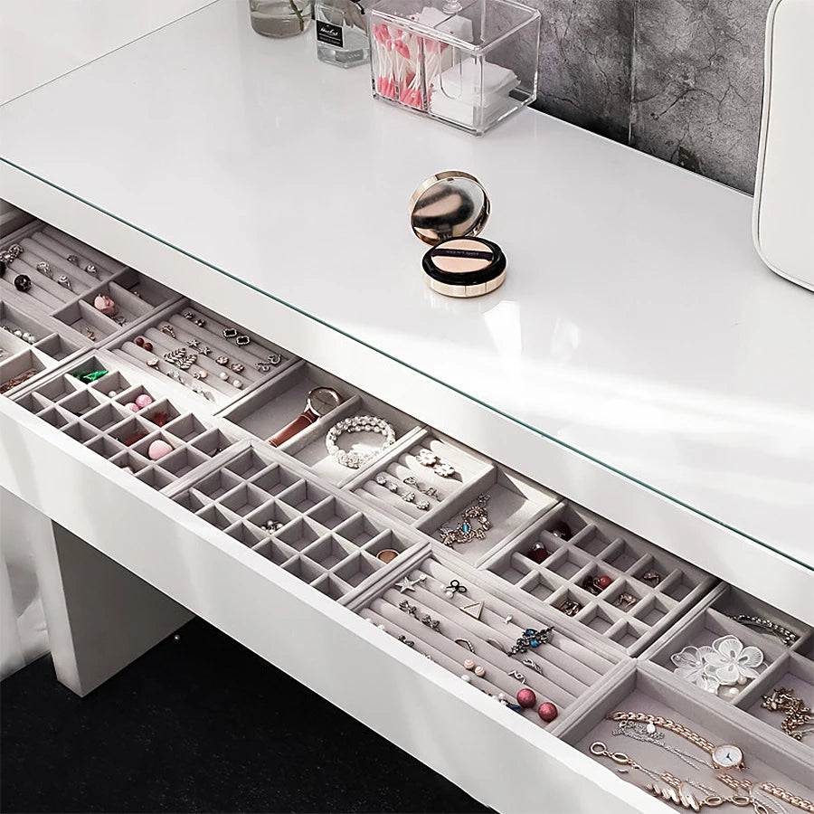 boîtes bijoux velours gris moderne storage ornement colliers boucles doreilles bagues bracelets