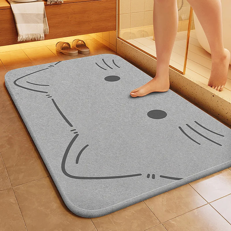 tapis bain coton gris clair motif dessin animé yeux nez sourire moderne rapide séchage