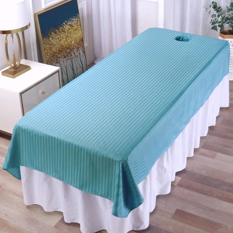 drap lit salon beauté blanc vert gris rose rayures horizontales coton confortable moderne lit