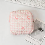 Sac cosmétiques polyestère noir blanc rose bleu cuir mat fermeture glissière poudre compacte brosse