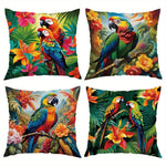 taies d'oreiller motif tropical perroquets fleurs multicolores moderne polyester 45x45cm zipper closure
