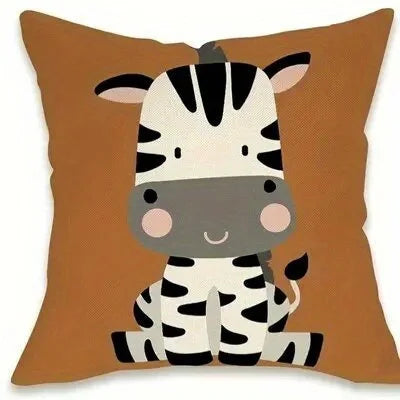 housse coussin animaux savane motif dessin animé enfant joyeux polyester peachskin 40x40cm 45x45cm 50x50cm