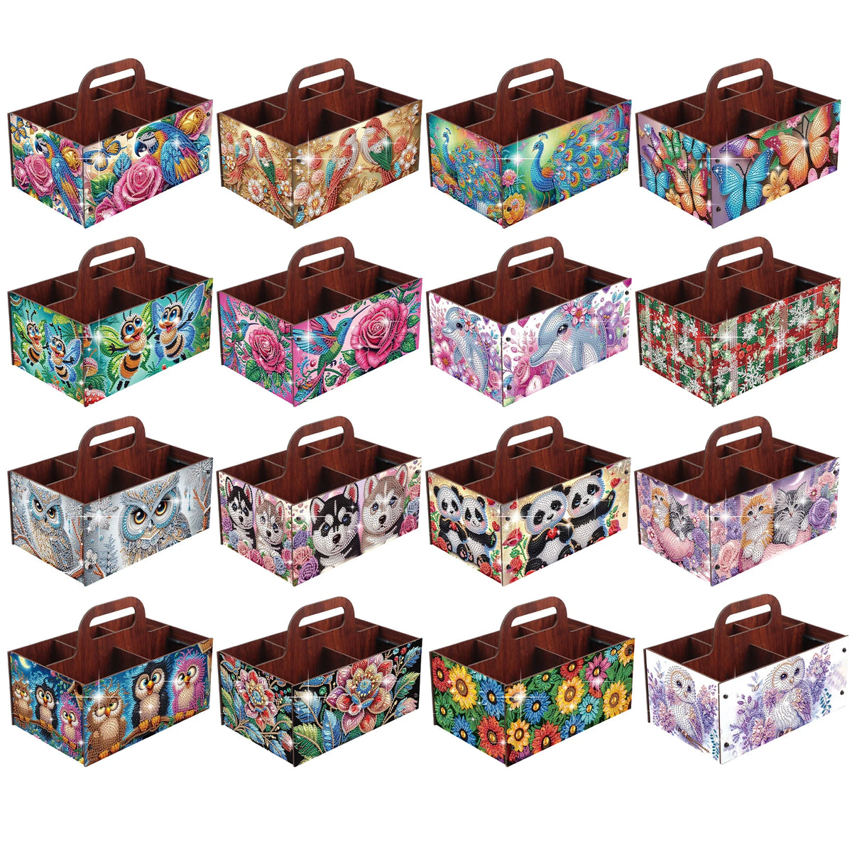 boîtes rangement multicolores imprimées florales animaux oiseaux moderne poignées bois
