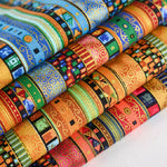 tissu ethnique boho chic rayures géométriques orange vert bleu marron noir résistant abrasion 70x45cm