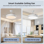 ventilateur blanc moderne vitesses lumière tricolore led télécommande
