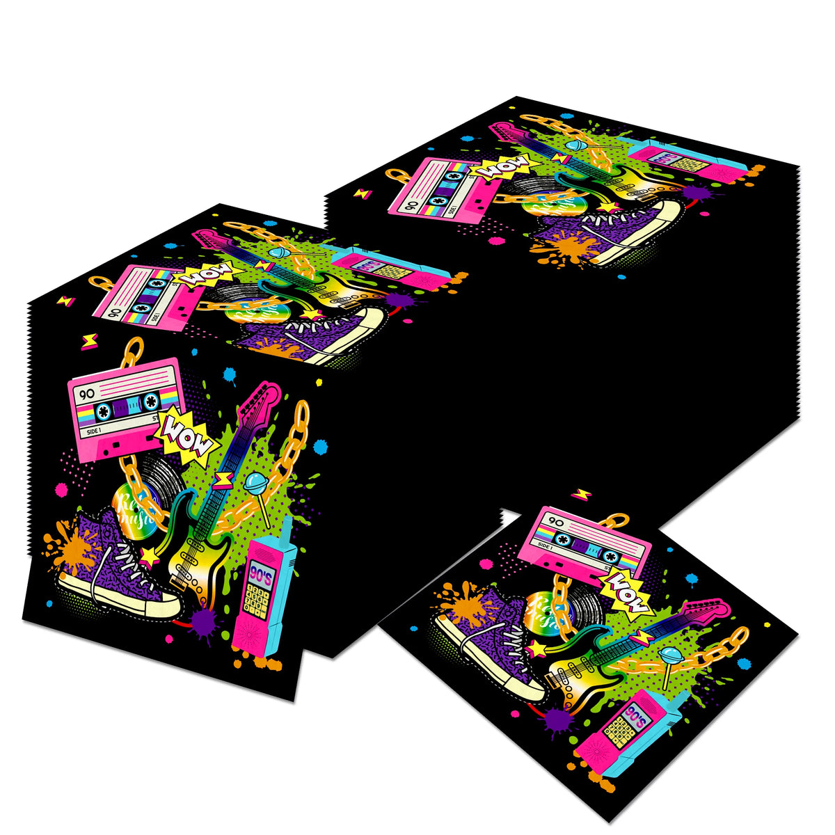 serviettes jetables graphiques fête anniversaire enfants moderne pop art cassettes guitares triangles
