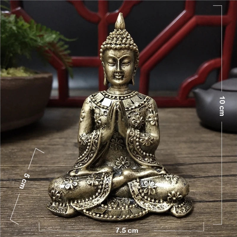 statue bouddha dorée détaillée classique traditionnel ornement feng shui maison artisanat résine