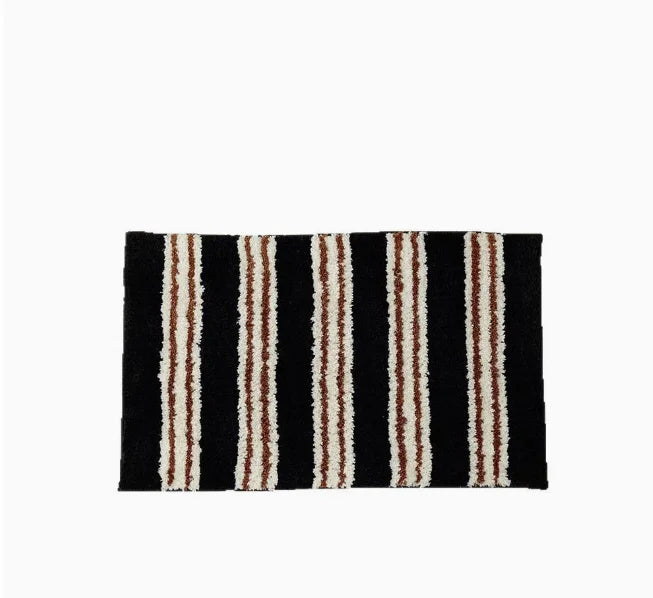 tapis rayé polyester bleu clair moderne marron blanc salon chambre doux 40x60cm