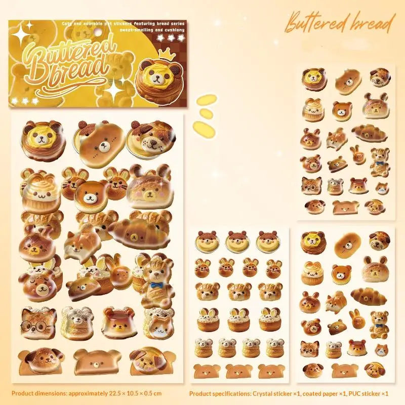 stickers 3d relief transparents pain ours bébé chat marron beige doré scrapbooking téléphone
