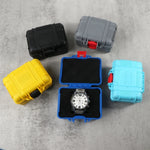 boîte rangement montre simili cuir gris bleu pratique robuste texture rugueuse coussin insertion cliquet