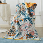 couverture bain coton fleur bleue jaune rapide absorbante machine ethnique traditionnelle