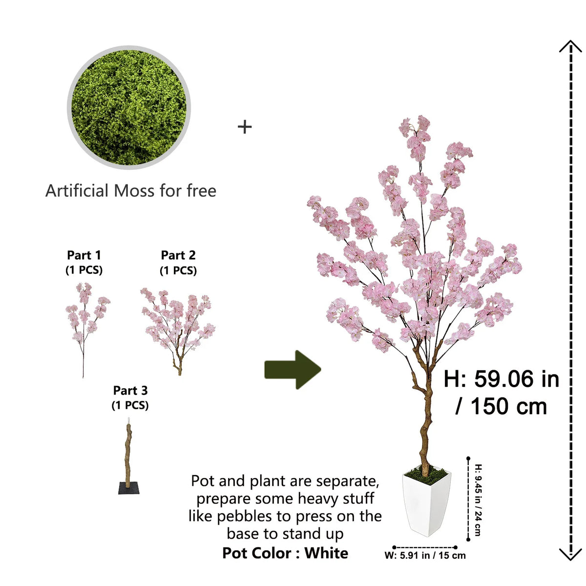 arbre artificiel fleurs rose clair moderne pot extérieur decoration maison jardins patios anniversaires