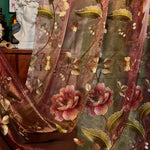 Rideau fleuri brodé transparent classique marron rose vert maison hospitalité