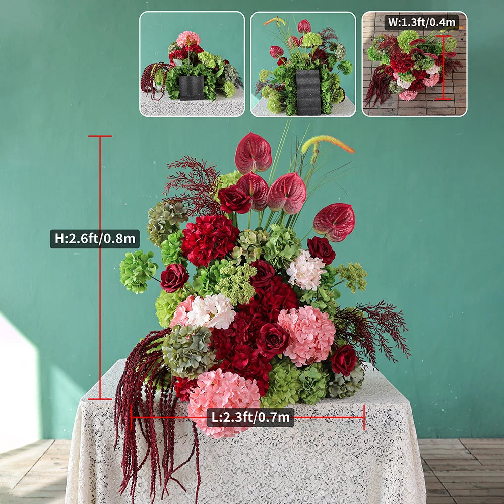 bouquet artificiel rouge rose hortensia anthurium arrangement floral décoration événement table maisonextérieur classic