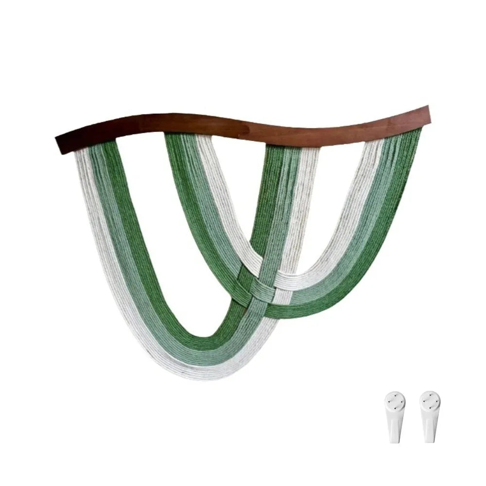 décoration murale moderne art abstrait spirales tissage vert blanc sans cadre bois coton