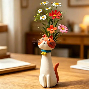 vases résine forme chat moderne couleur verte yeux oreilles queue motifs fleursDecorationMaisonBureauOrnementCartoon