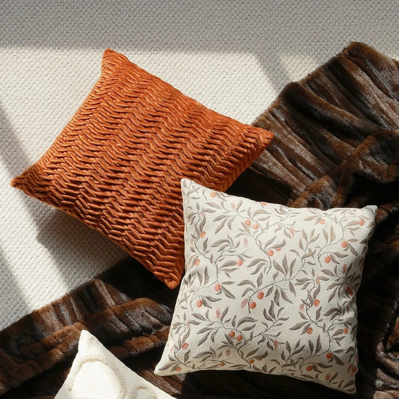 housse coussin polyester imprimé floral vintage romantique beige marron orange pointillé øllets square rectangle