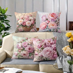 housse coussin imprimé bouquet fleurs roses blanches vintage couleurs rose beige vert polyester 40x40cm