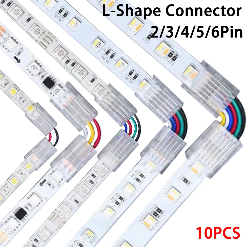 connecteur led angle bande lumineuse 5050 rgb cct broches 8mm 10mm transparent