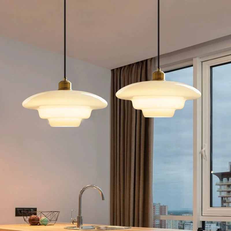 lampe suspendue moderne blanche dorée pierre verre opaque e27 led salon restaurant