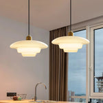 lampe suspendue moderne blanche dorée pierre verre opaque e27 led salon restaurant