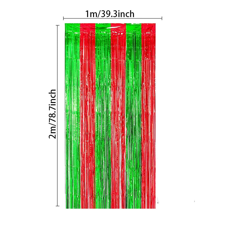 rideau franges décoration noël vert rouge motifs festifs semi transparent 1x2m
