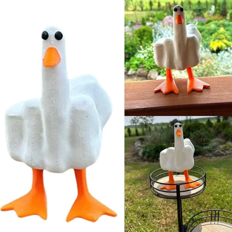 statue résine canard oiseau blanc orange texture rugueuse ailes humoristiques insolites