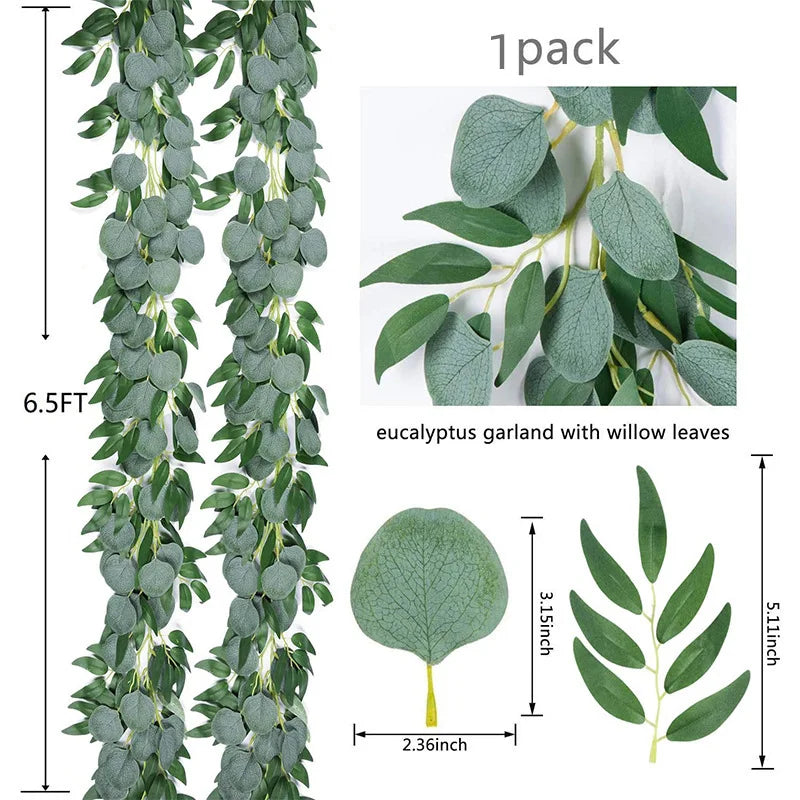 guirlande murale feuilles eucalyptus saule vert naturel rustique 200cm decoration extérieure bohême realiste