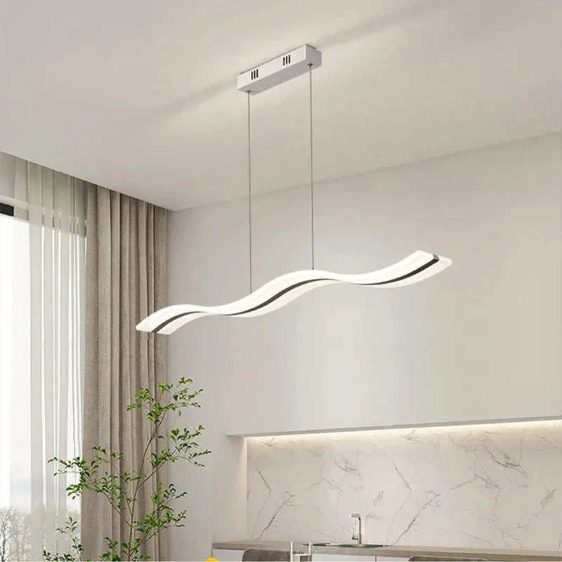 suspension lumineuse moderne led blanc noir ondulé chrome semi encastré télécommande tricolore