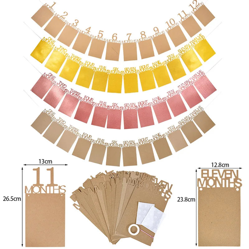 calendrier mural bébé moderne motifs textes imprimés couleurs beige rose jaune minimaliste adhésif