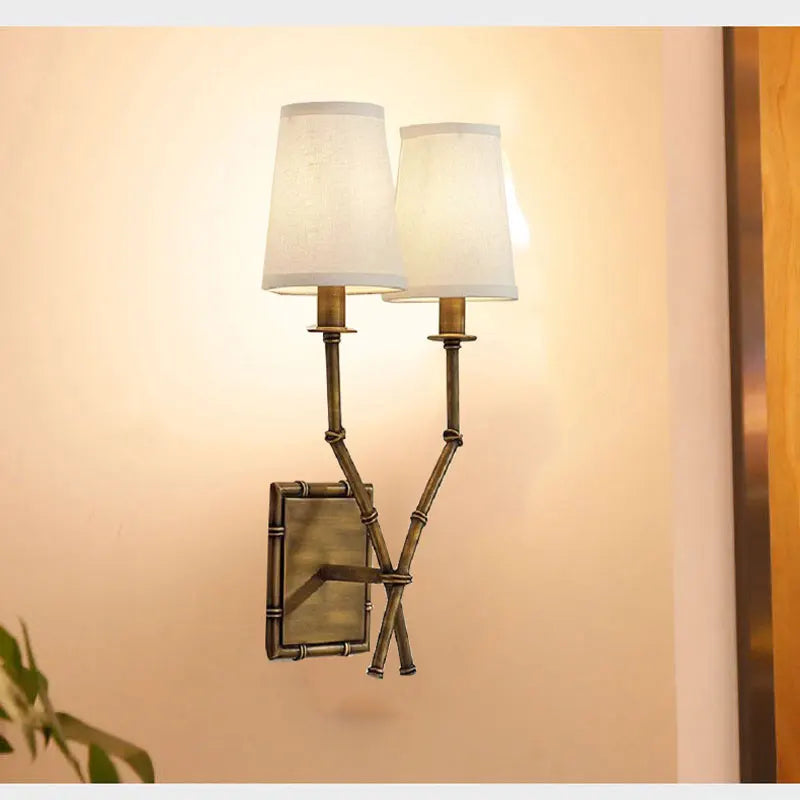 applique murale deux lampes bambou abat jour tissu bronze beige moderne rustique chambre cuisine