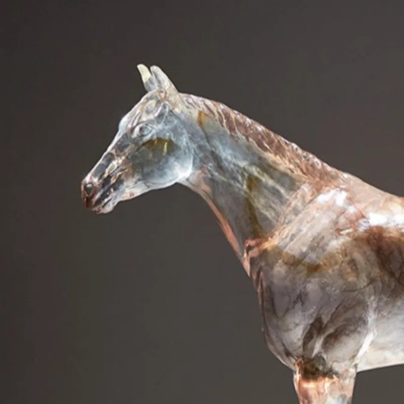 décoration maison statuette cheval résine marron cuivré transparent moderne sculptural 26cm longueur réalisteintérieur chambre