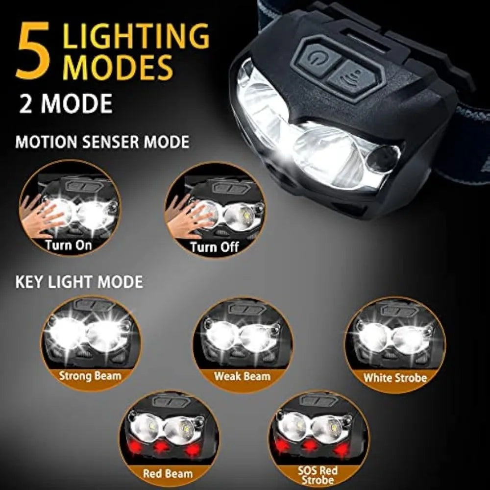 lampe frontale rechargeable led noire camping course cyclisme pêche ceinture ajustable usb