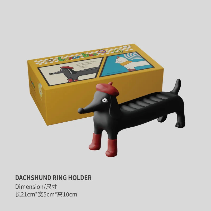 porte bijoux chien dachshund résine vintage noir blanc ludique décoration