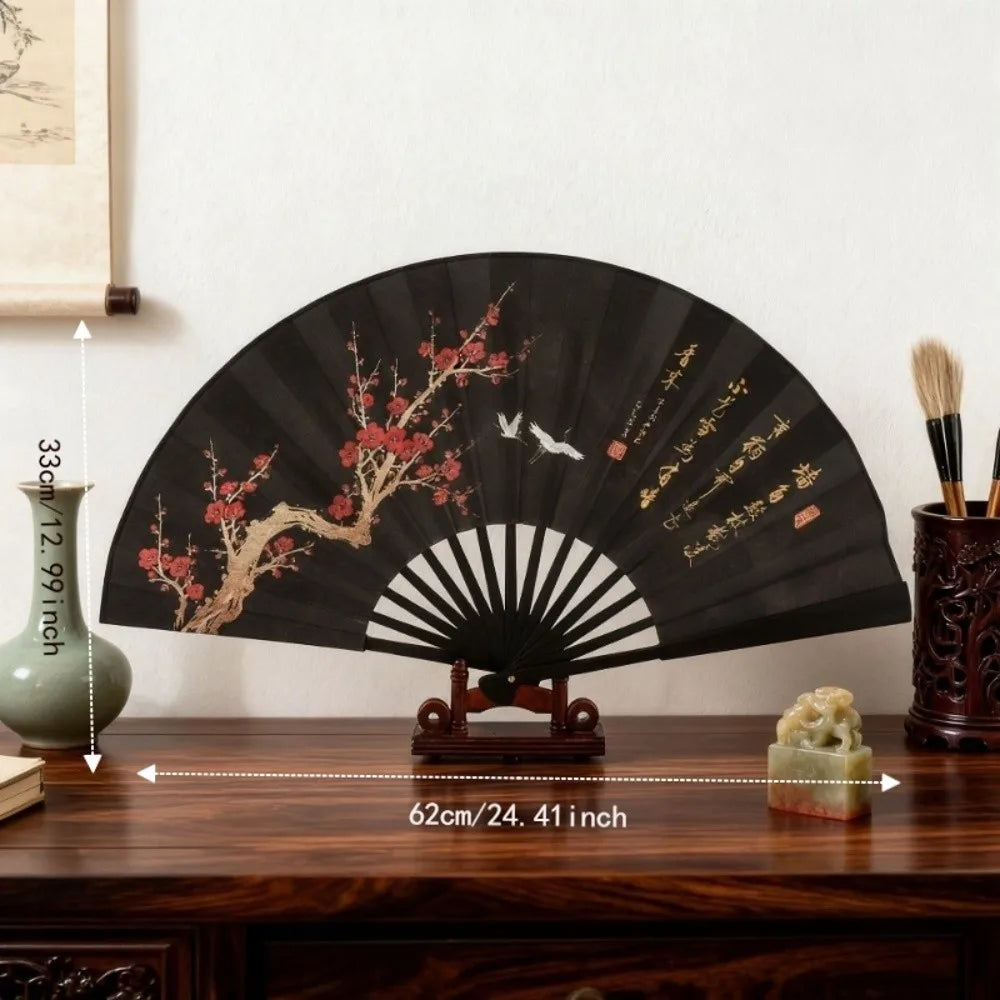 éventails pliants traditionnels chinois fleurs papillons calligraphie paysages noir blanc bleu gris rose support