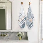 serviettes cuisine canards bleu clair rayures rustique blanc décoratif ensemble clips