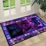 tapis salon moderne violet roses papillons patchwork lavable grande surface décoration chambre intérieur