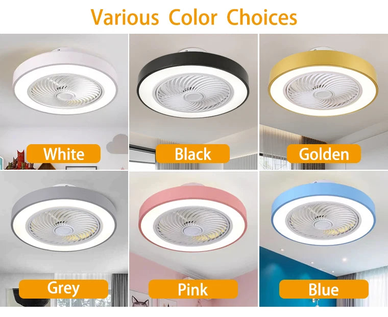 ventilateur lampe led moderne blanc noir doré gris rose bleu rond lisse