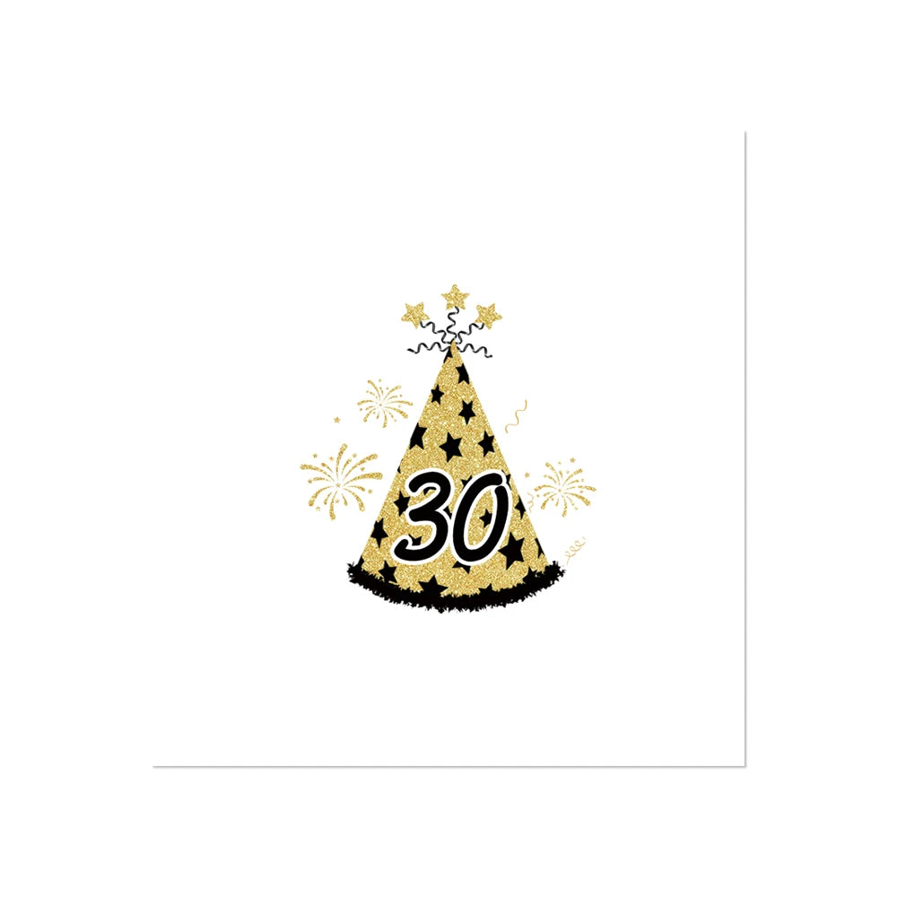 tatouage temporaire anniversaire 30 stickers fête chapeau étoiles dorées adhésif papier protéction festive noire