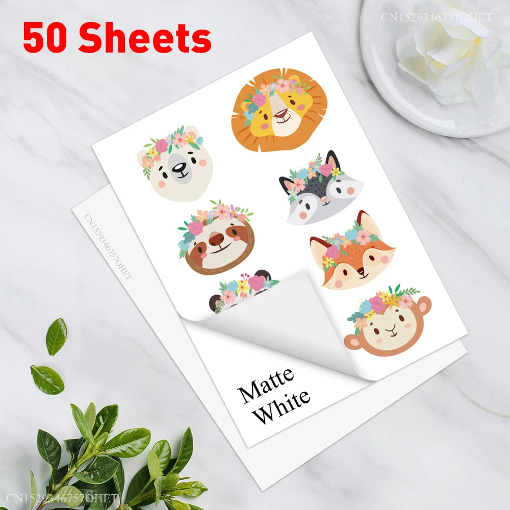 papier autocollant vinyle a4 blanc mat 50 feuilles motifs animaux fleurs décoration