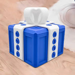 boîte cadeau moderne bleu rouge clips boutons dorés jeu farces