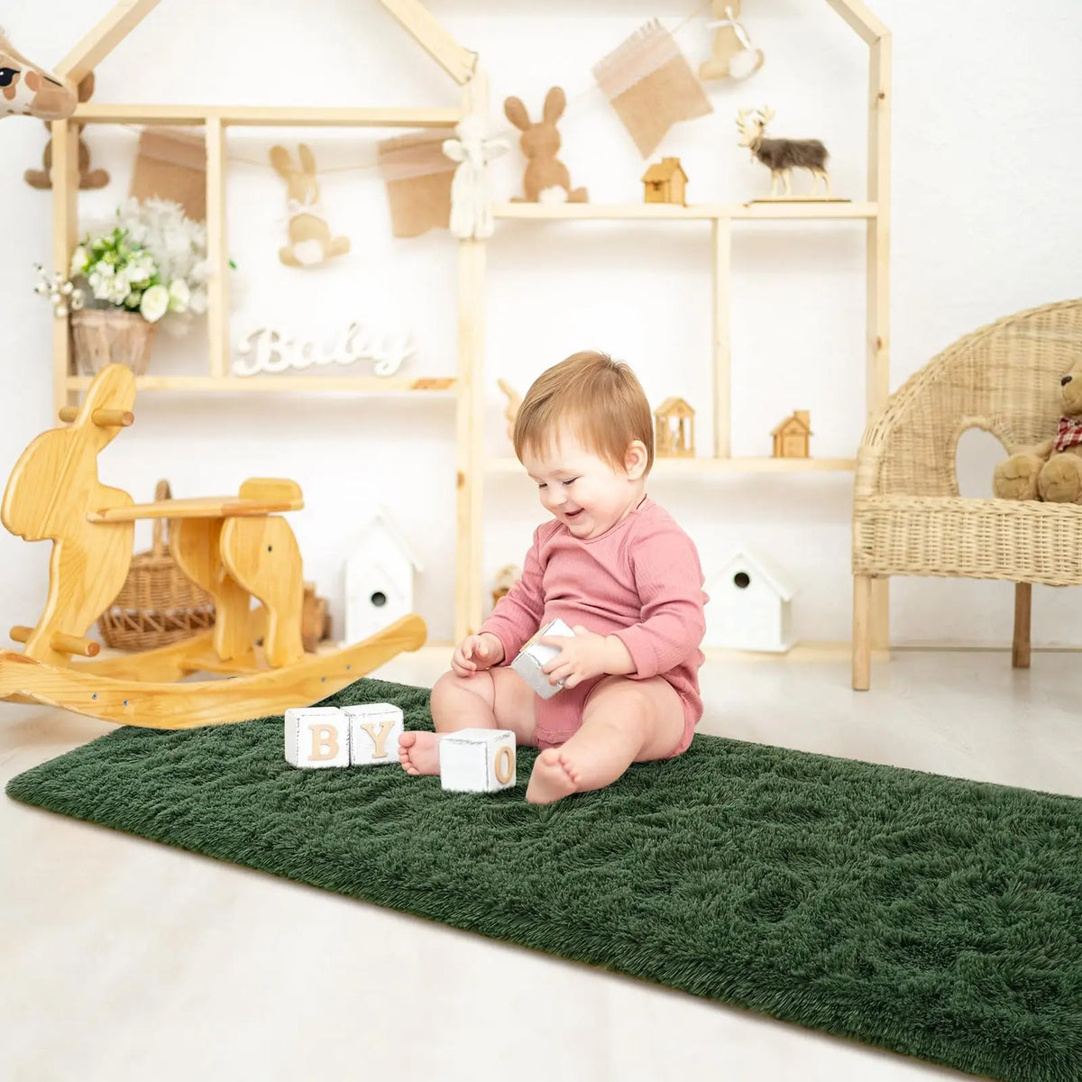 tapis moderne vert foncé doux fourré salon chambre balcon adhésif polyeste qualité spécialité moisture