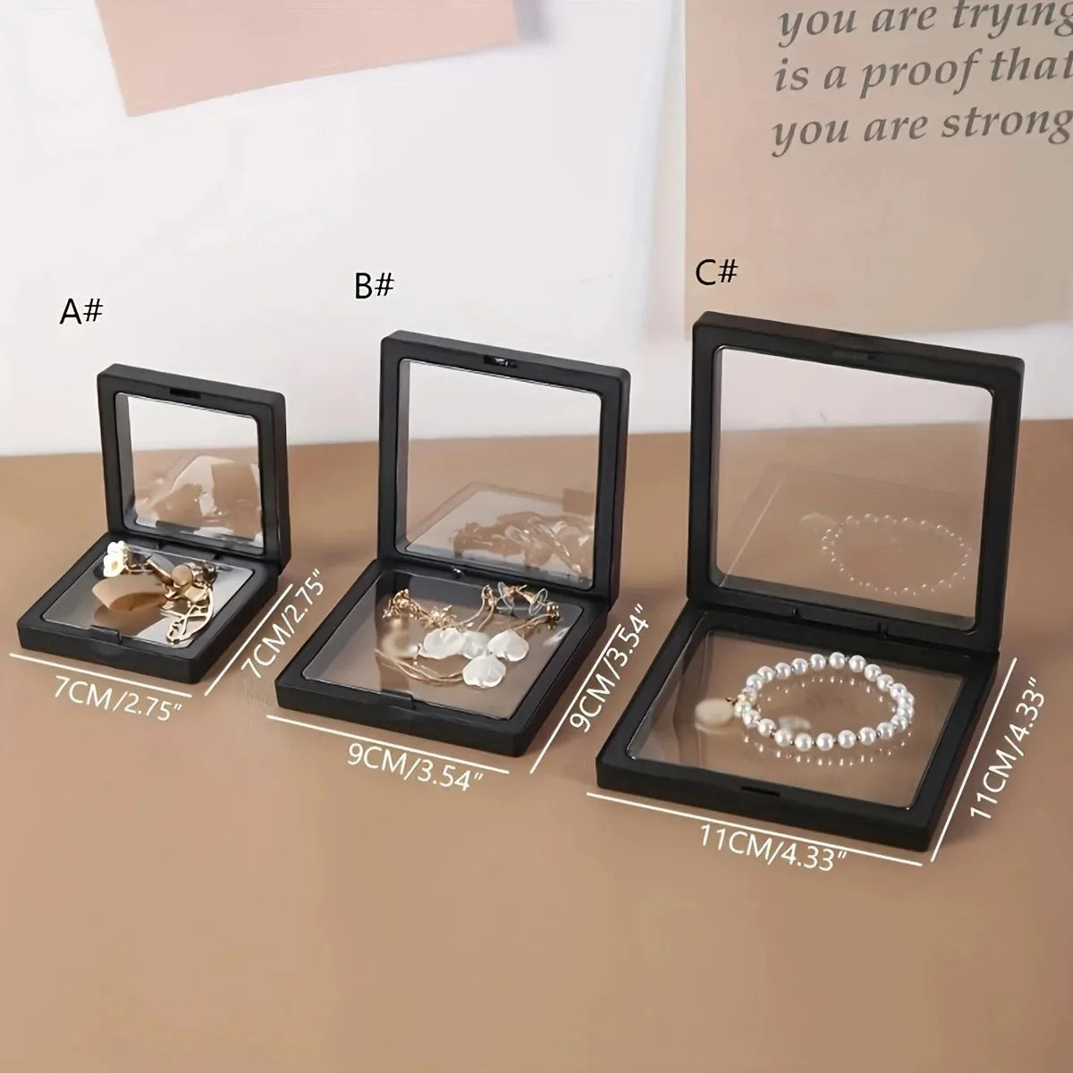 boîtes présentation bijoux transparentes modernes noir 11x11cm 14x14cm 7x7cm 9x9cm 10pcs