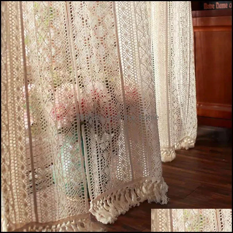 rideau bohème dentelle motif floral transparent maison vintage chambre salon